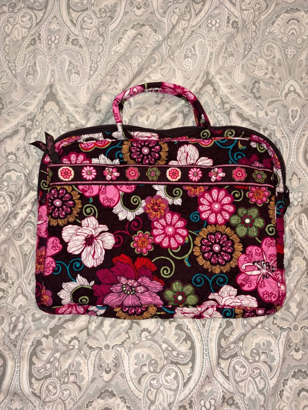 Vera Bradley Quilted Floral Laptop Case - Pink, Brown & Green